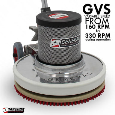 Close-up view of the main body of the General Floorcraft 20" Floor Machine GVS-20, showcasing its durable construction.