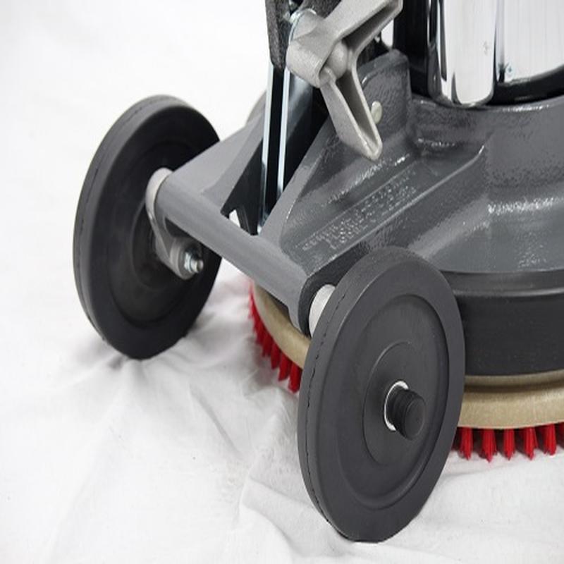 Close-up of the wheel section of the General Floorcraft 20" Floor Machine GVS-20, designed for smooth mobility.