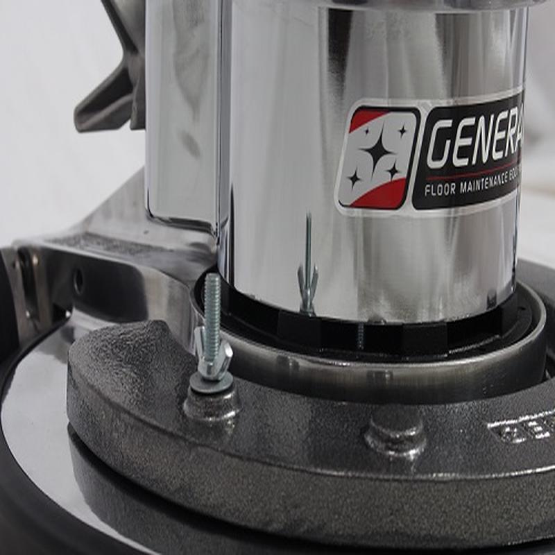 Close-up of the stainless steel screws on the General Floorcraft MBL-20D Marble Floor Machine