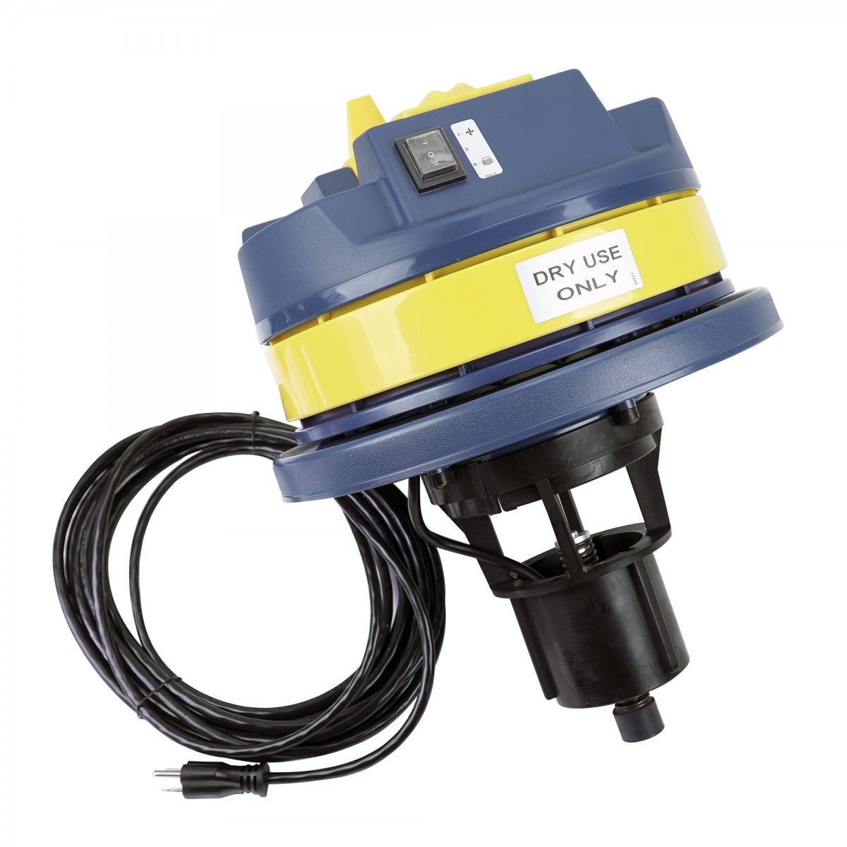 Close-up view of Johnny Vac Commercial Vacuum Motor marked "Dry Use Only"