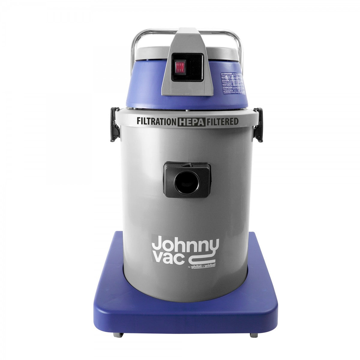  Back view of Johnny Vac Ghibli HEPA Vacuum JV400H 8 Gal on white background.