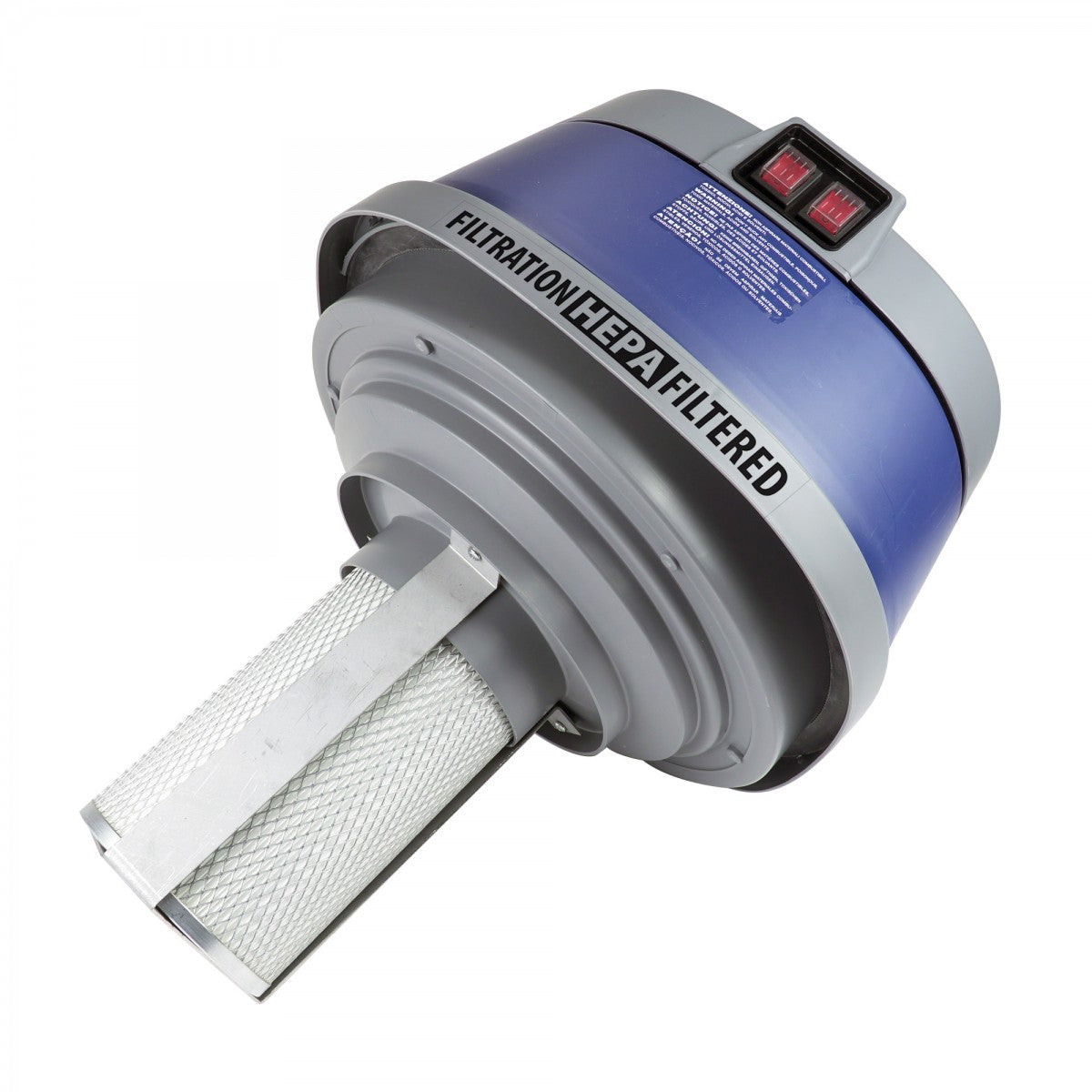 Close-up of the HEPA filter unit for Johnny Vac Ghibli HEPA Vacuum JV58H 15 Gal on white background