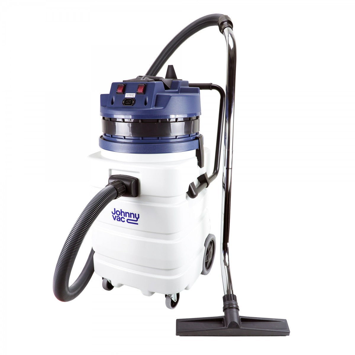 Full body view of the Johnny Vac Ghibli Heavy Duty Wet & Dry Vacuum JV420HD with brushes and accessories, displayed on a white background