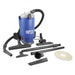 Full body view of Johnny Vac Ghibli Professional HEPA Backpack Vacuum JVT1 with accessories on white background.