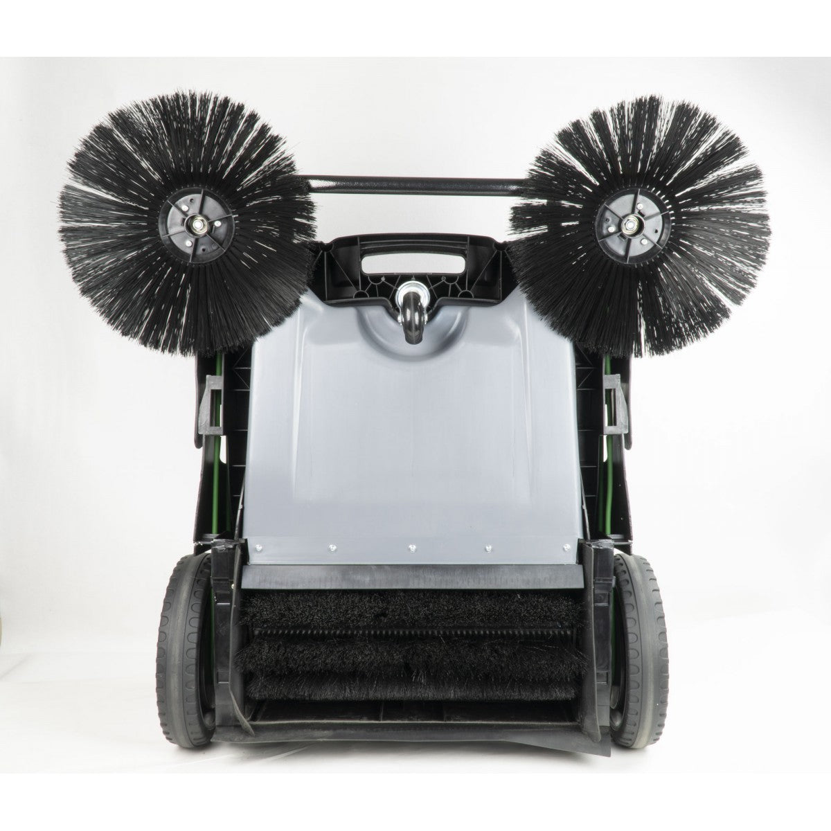 Upside down view showing the cleaning brushes of Johnny Vac Manual Floor Sweeper JV320

