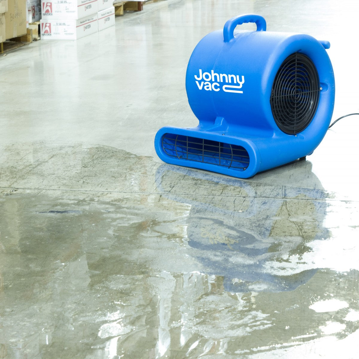 Johnny Vac Portable Blower / Fan JV3004 in use on a wet floor.