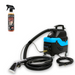 Carpet cleaning machine with cleaning solution, and nozzles on a white background