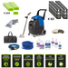 Ninja e600 carpet cleaner with chemicals, hoses, wands and guide books all on white background