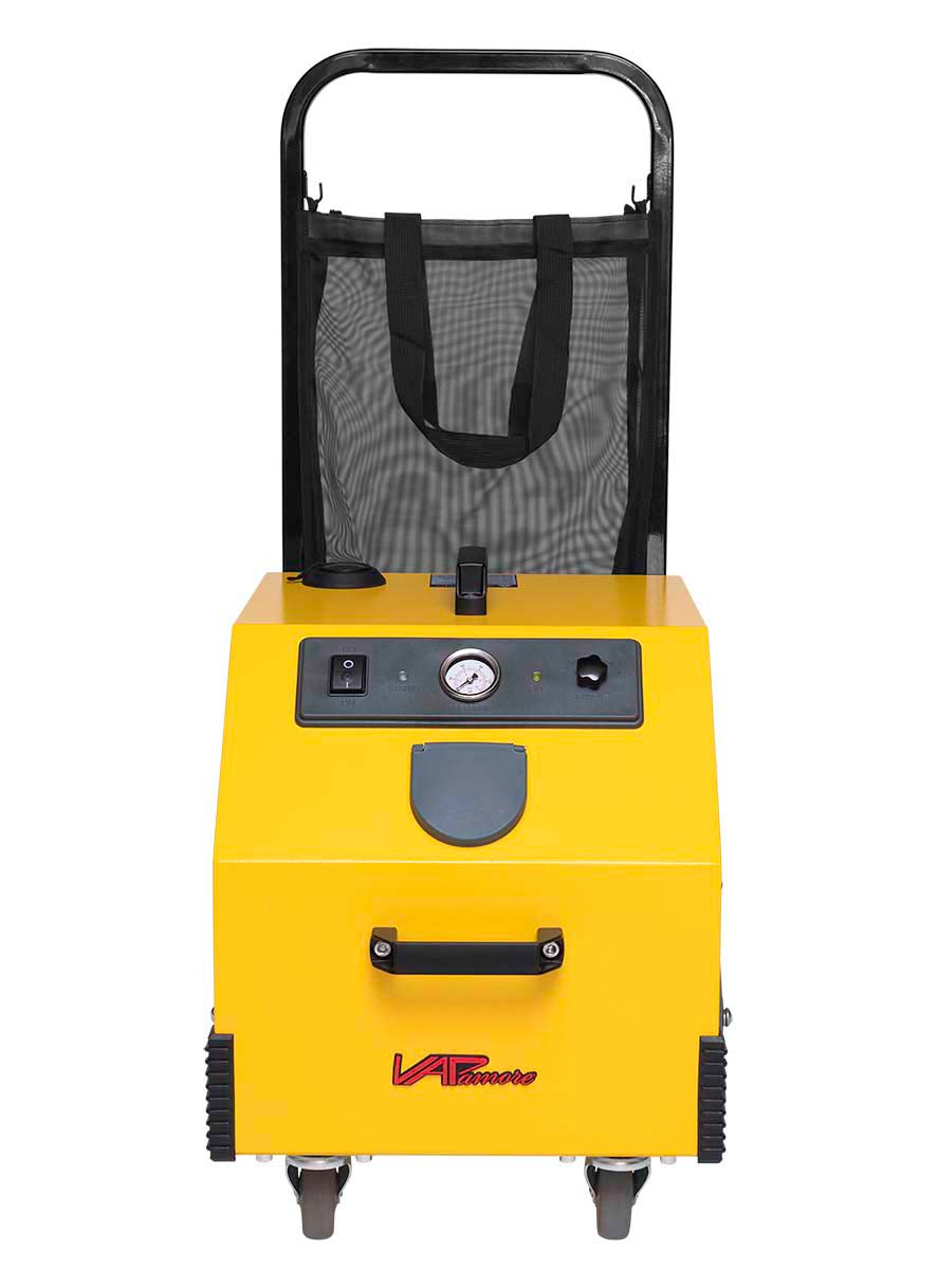  Front view of the Vapamore MR-1000 Forza Commercial Steamer showcasing its sleek design.