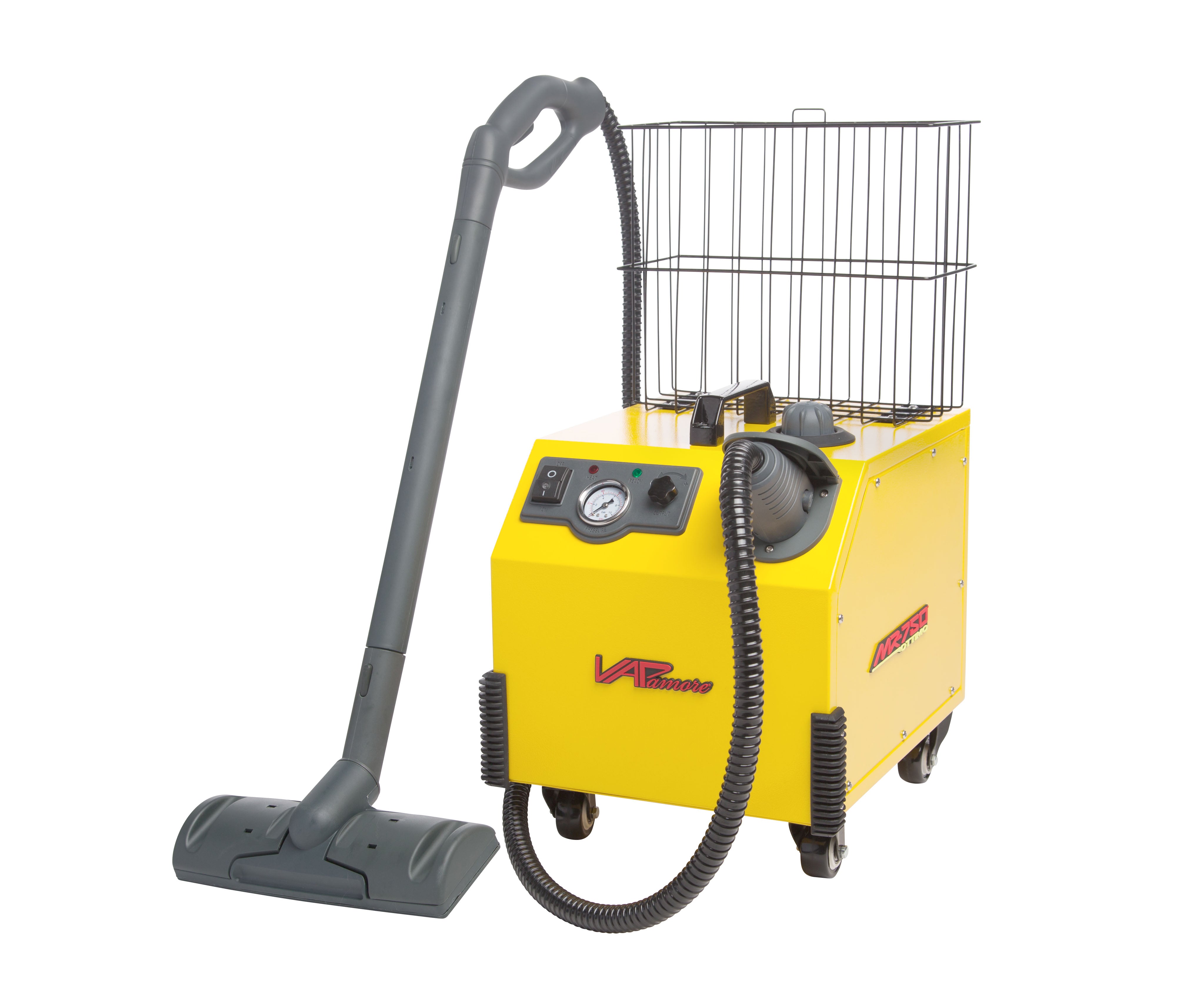 Alternate full body view of Vapamore MR-750 Ottimo Heavy Duty Steam Cleaning System on white background.