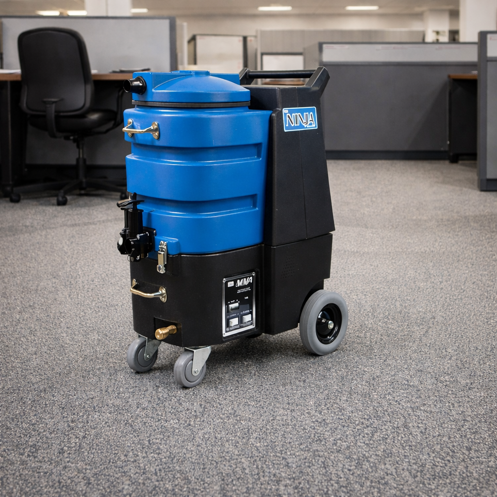Esteam ninja 200 portable carpet extractor in an office commercial cleaning building