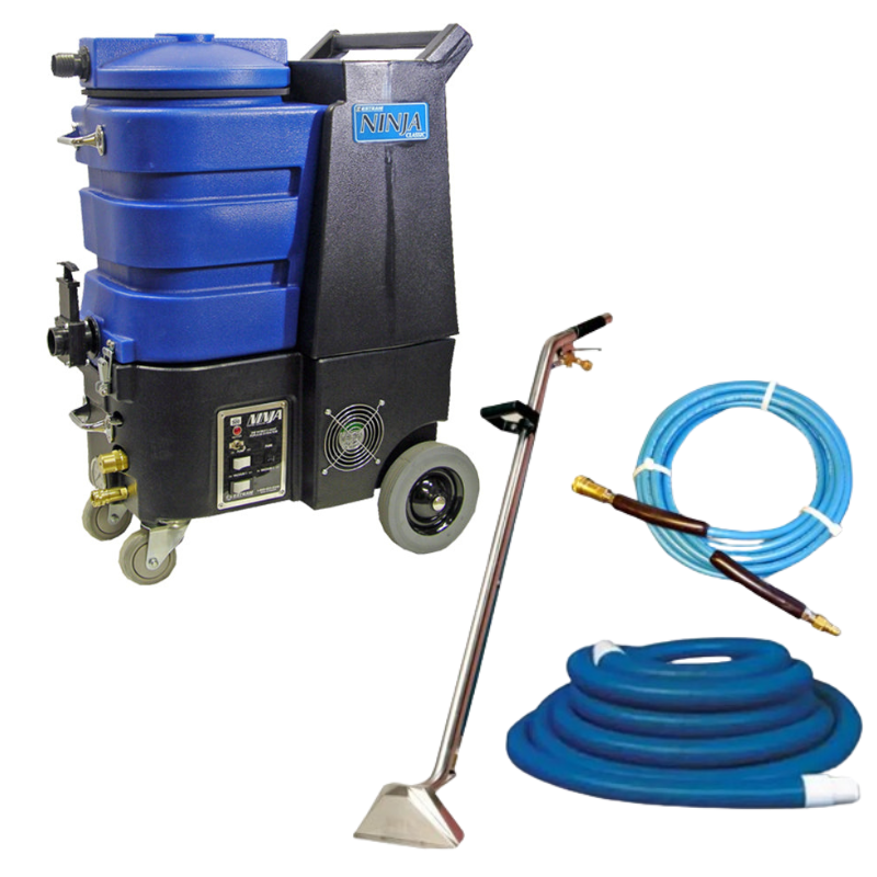 E-Steam Ninja Classic 200 PSI Portable Extractor Heated with Dual 2 Stage Vac NJA200 Left Side View with wand and hoses